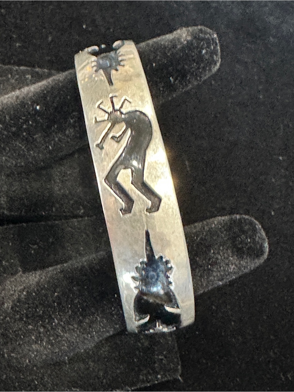 Vintage Navajo Sterling Silver Kokopelli Inlay Cuff Bracelet by John Yazzie